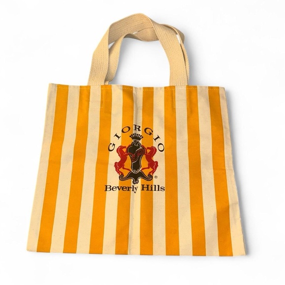 Giorgio Beverly Hills Canvas Vintage Collectible Yellow Striped Tote Bag - Picture 2 of 6